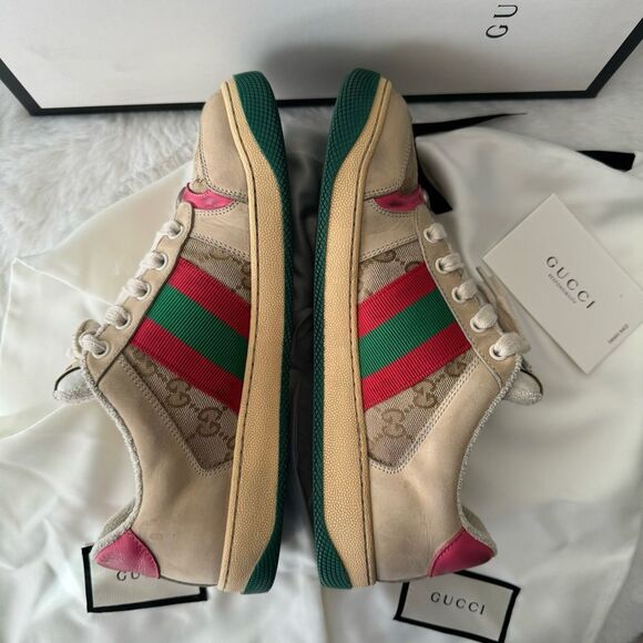 Gucci Pink Dirty Screener GG Leather Sneakers - Picture 6 of 14